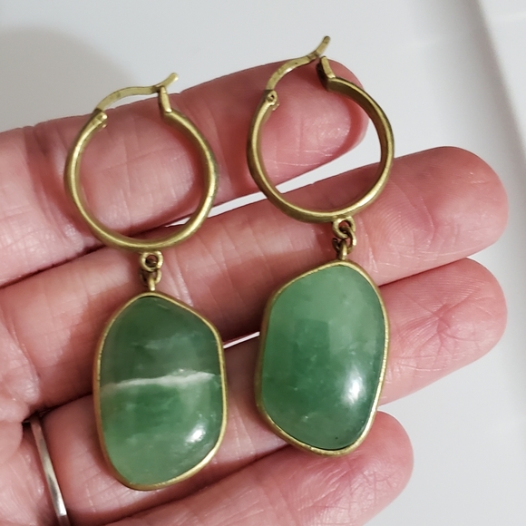 Jade hoop earrings natural stone gold bronze banana Republic? Vtg ? Exc conditio - Picture 15 of 16